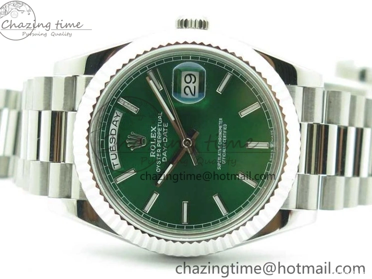 0114 Affordable Day-Date 40mm 228239 BP New Dial Version 904 SS Green Stick Markers Dial on SS President Bracelet A 2817